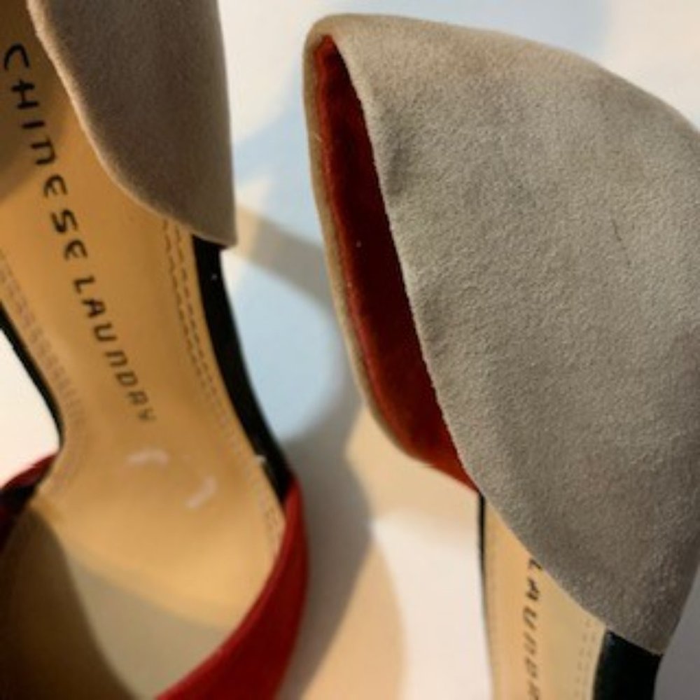 Chinese Laundry suede red beige two times heel women's Sz 8.5 - Picture 5 of 8
